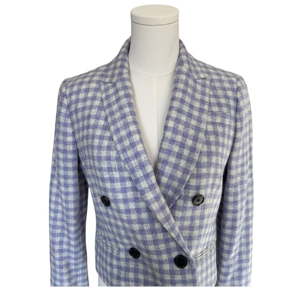 J. Crew - Purple Checkered Blazer Cropped Double Breast Blazer English Wool Sz 2 - Picture 4 of 10
